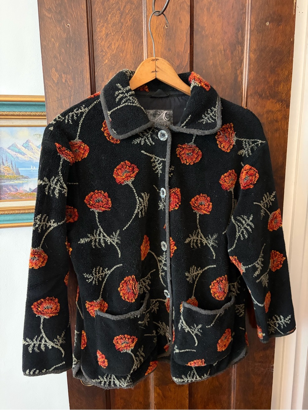 Vintage Fleece with Poppies Print